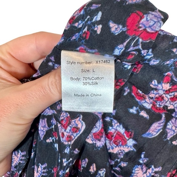 XIRENA Lea Shirred Off the Shoulder Tiered Silk Blend Dress Black Beauty Floral - Picture 13 of 16